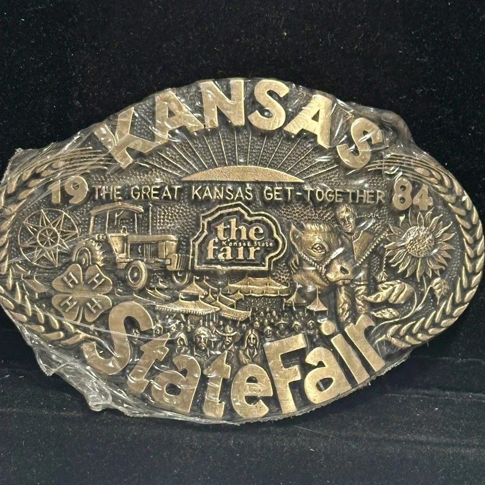 Vintage 1984 Kansas State Fair Hutchinson Limited Edition Belt Buckle Brass Tone